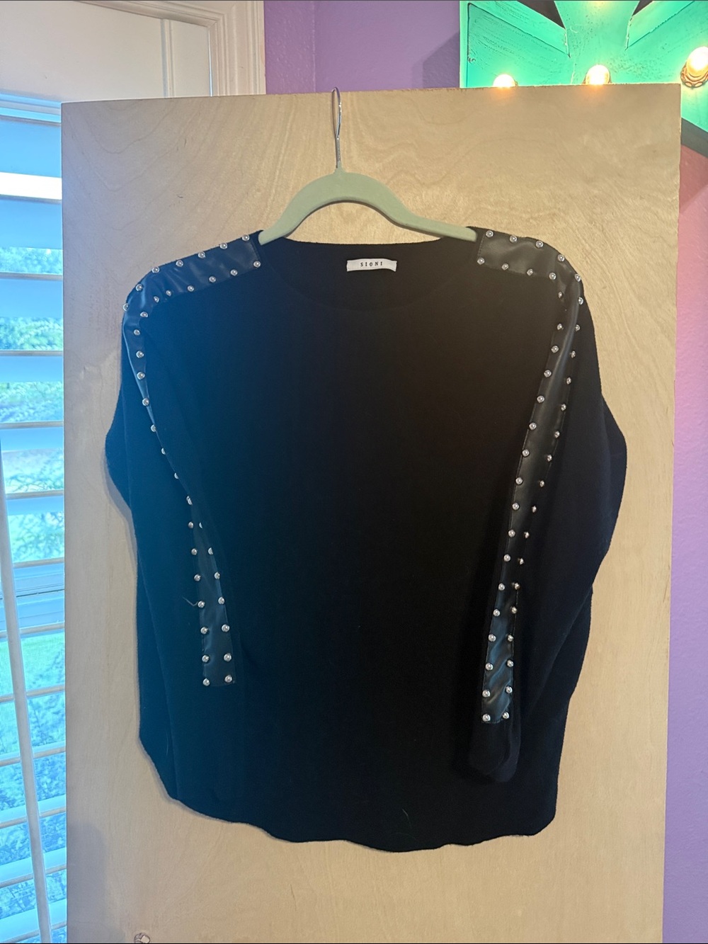 Sioni Black Stud-Trim Crewneck Sweater